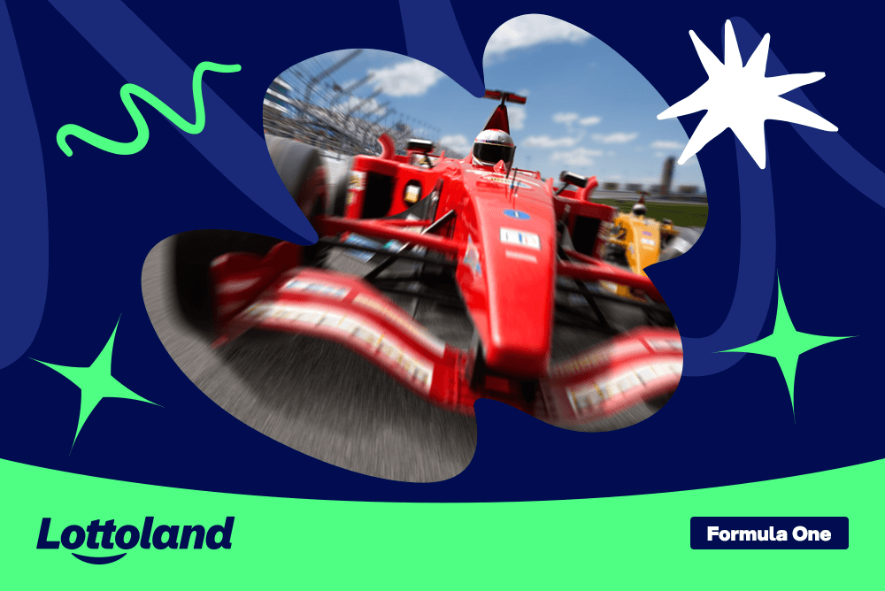 A red Formula 1 car on a lottoland-branded background.